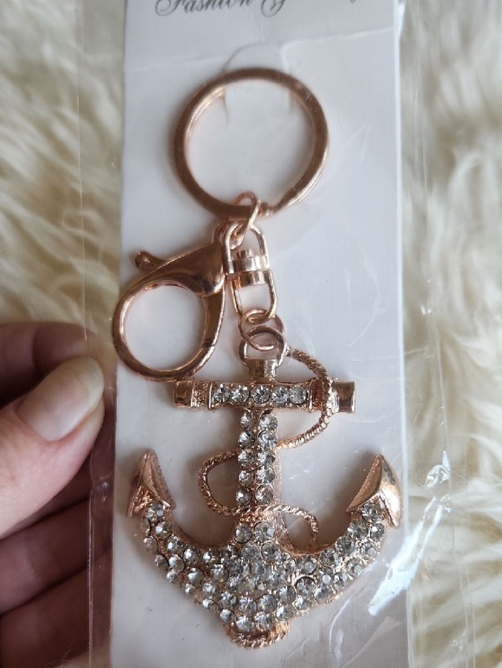Rose Gold Anchor Keychain with Crystals - Fashion Jewelry - Picture 2 of 2